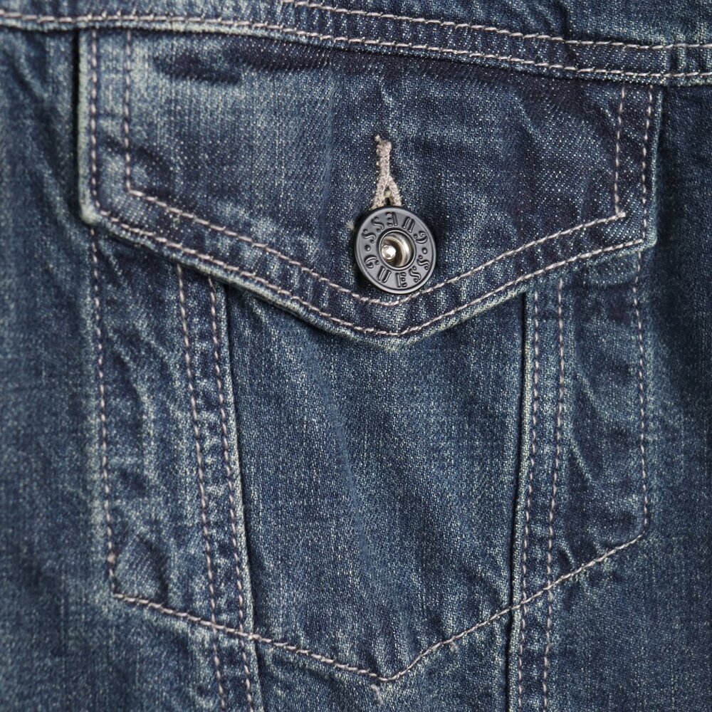 Guess Men's XXL Blue Denim Jacket Casual Regular Fit Button Down With Pockets - Picture 5 of 14